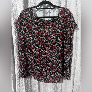 Torrid Floral and Skulls Sheer Blouse with Bow Detail on Back Size 0X